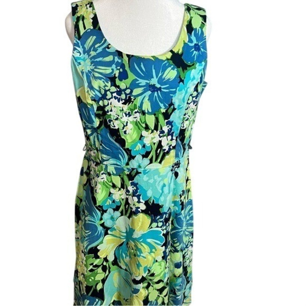 ❤️Studio I Blue and Green Floral Timeless Midi Dress Size 14 Petite Pristine